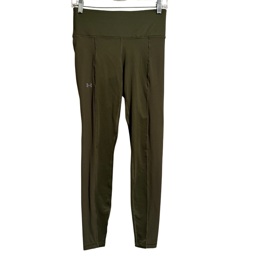 Under Armour Womens HeatGear High Rise Ribbed Compression Leggings Olive Green S